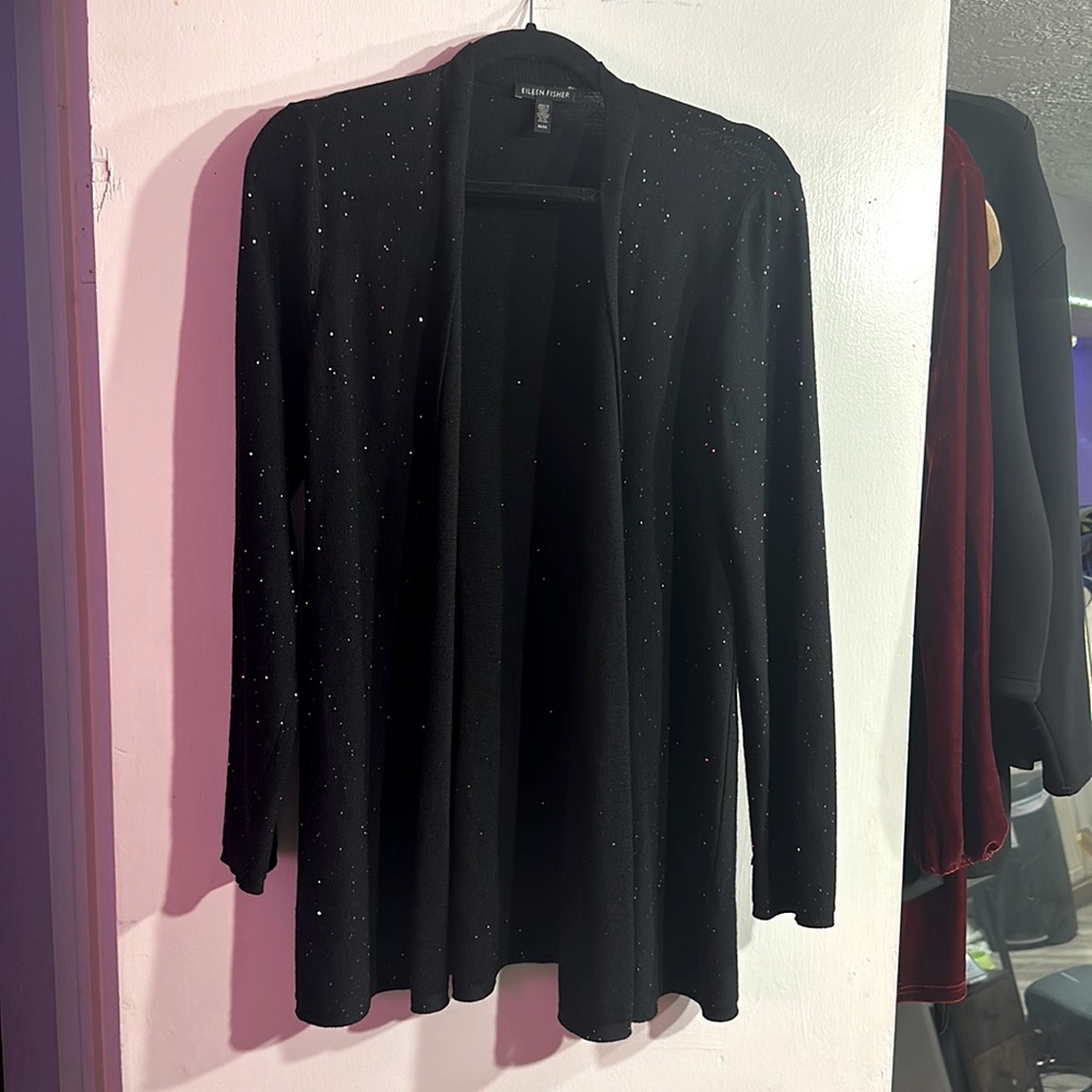 NWOT. Woman’s Eileen Fisher 100% Merino Wool sparkling cardigan. Size M.